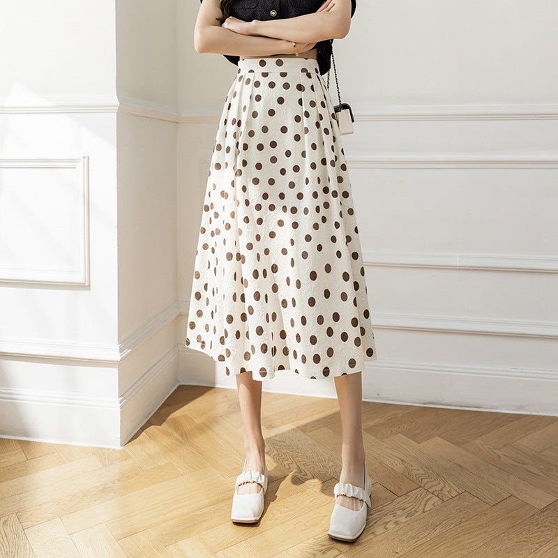 Women's Printed Dots High Waist Pleated Skirt Polka Dot Skirt