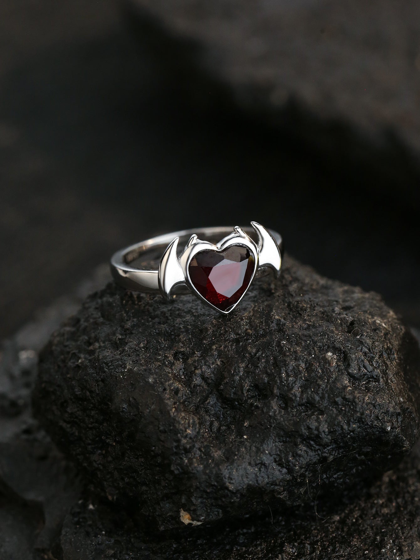 Heart-shaped Bat-shaped Silver Simple Fashion Ring