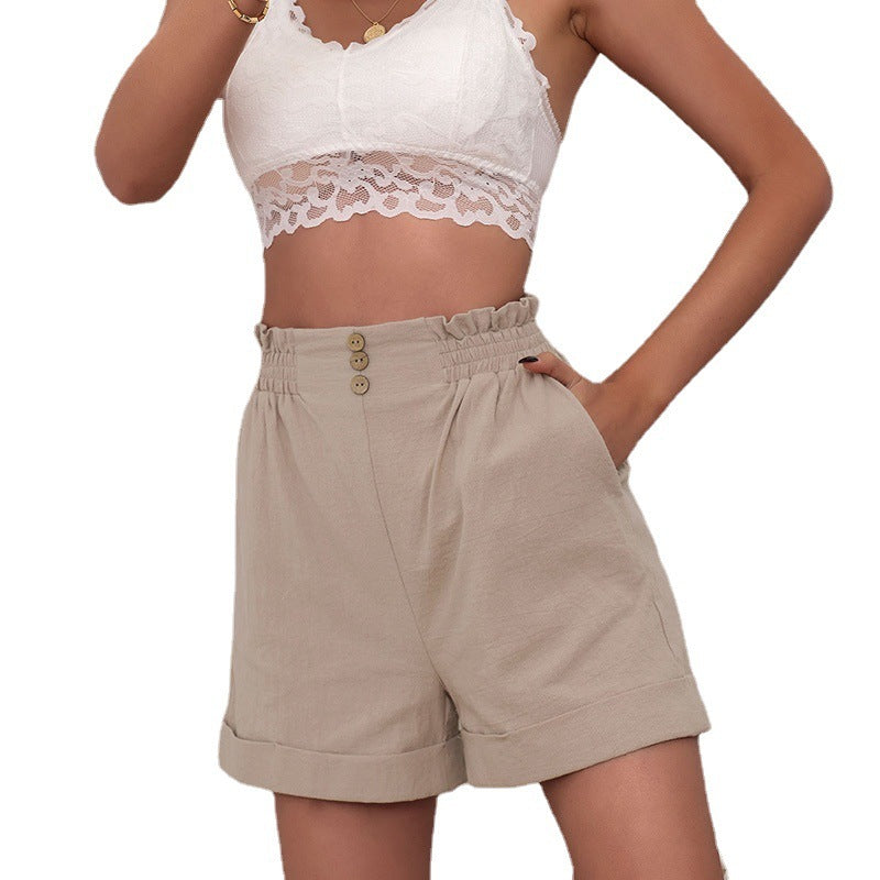 Cotton And Linen Loose Pants Casual Women's Elastic Waist Wide Leg Shorts