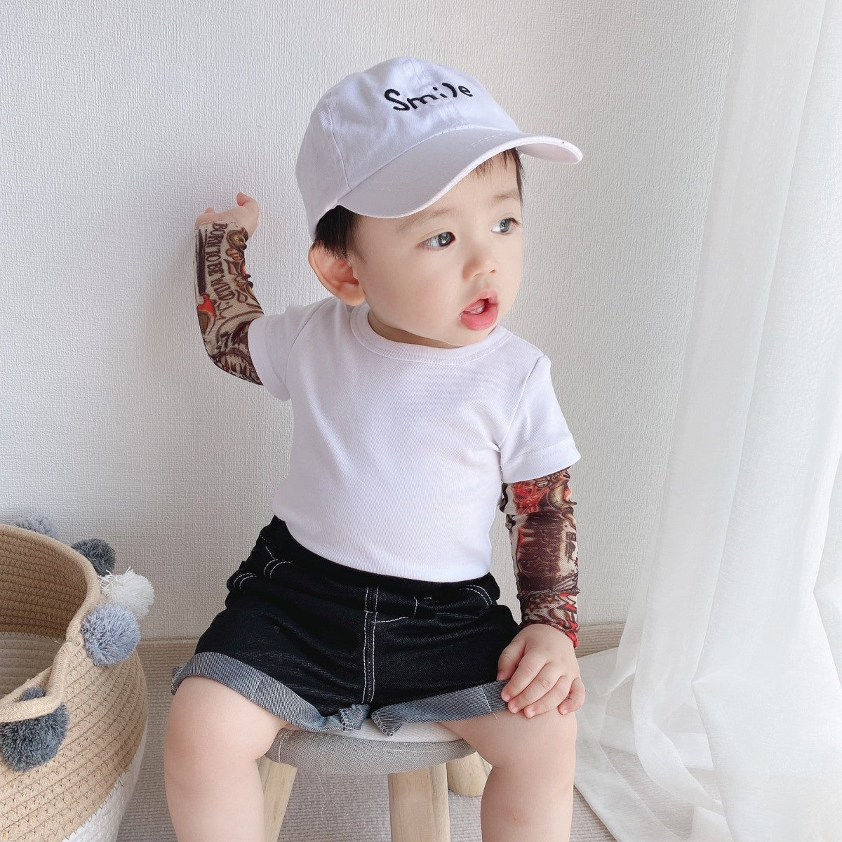 Boy's Floral Arm Tattoo Long-sleeved T-shirt Top