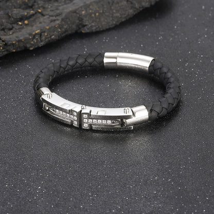 European And American Titanium Steel Personality Men's Weaving Leather Bracelet