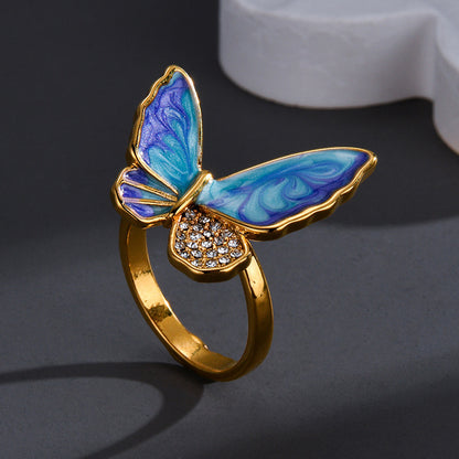 Retro Diamonds Oil Dripping Butterfly Ring