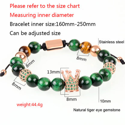 Inlaid Zircon Crown Transfer Beads Woven Men's Bracelet