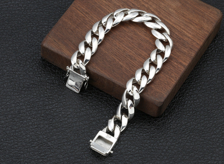 S925 Sterling Silver Fashion Ornament Personality Thick Type Korean Style Simple Glossy Bracelet