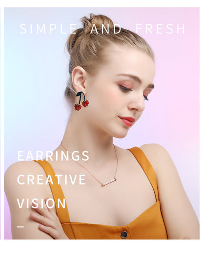 Female Summer Alloy Cherry-shaped Earrings