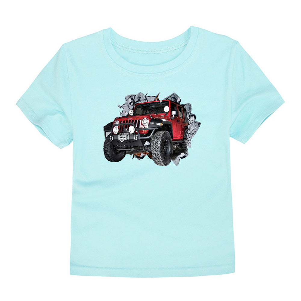 Children's Short-sleeved Cotton Heat Transfer T-shirt For Boys And Girls
