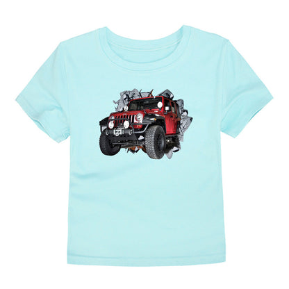 Children's Short-sleeved Cotton Heat Transfer T-shirt For Boys And Girls