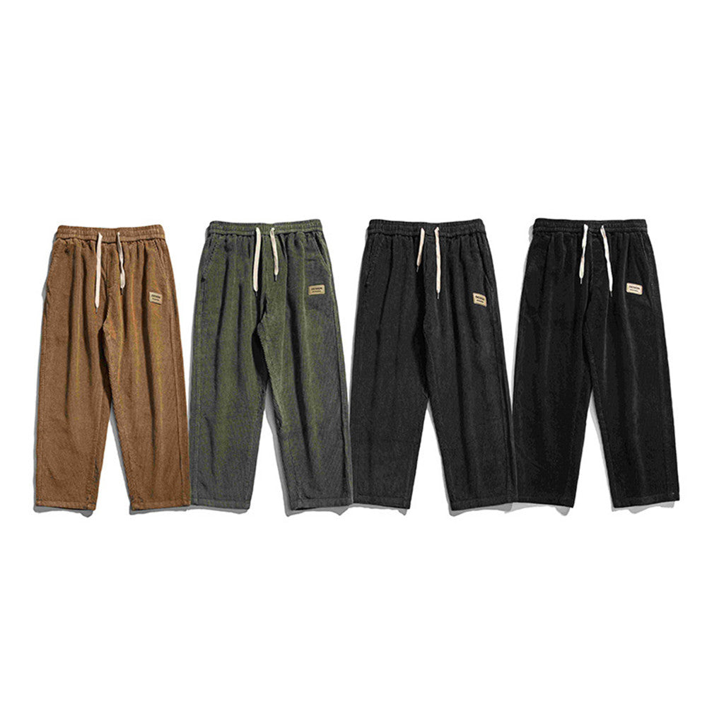 Men's Labelled Straight-leg Pants Trendy Corduroy Casual Sweatpants