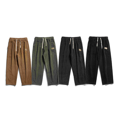 Men's Labelled Straight-leg Pants Trendy Corduroy Casual Sweatpants