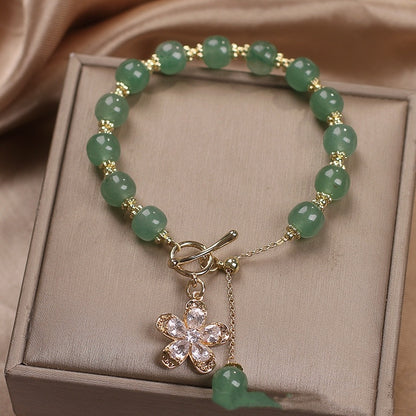 Natural Green Strawberry Quartz Women's Crystal Flowers Pendant Tassel Bracelet