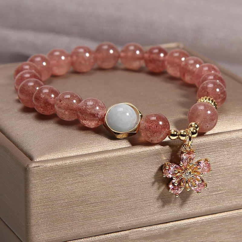 Ethnic Style Lucky Natural Strawberry Quartz Beaded Bracelet