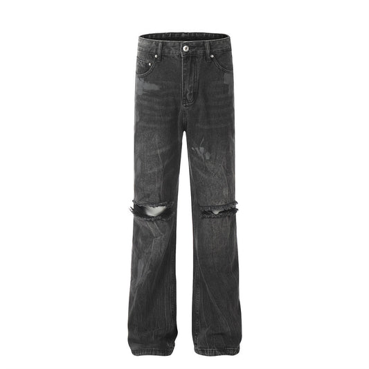 Broken Hole Design Denim Men's Trousers Punk Distressed