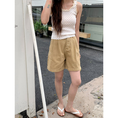 High Waist Pleated Kid Pear-shaped Slimming Cropped Casual Pants