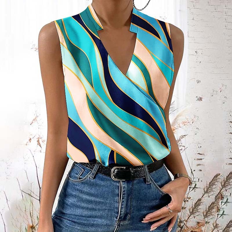 Women's Fashionable Color Abstract Graphic V-neck Vest