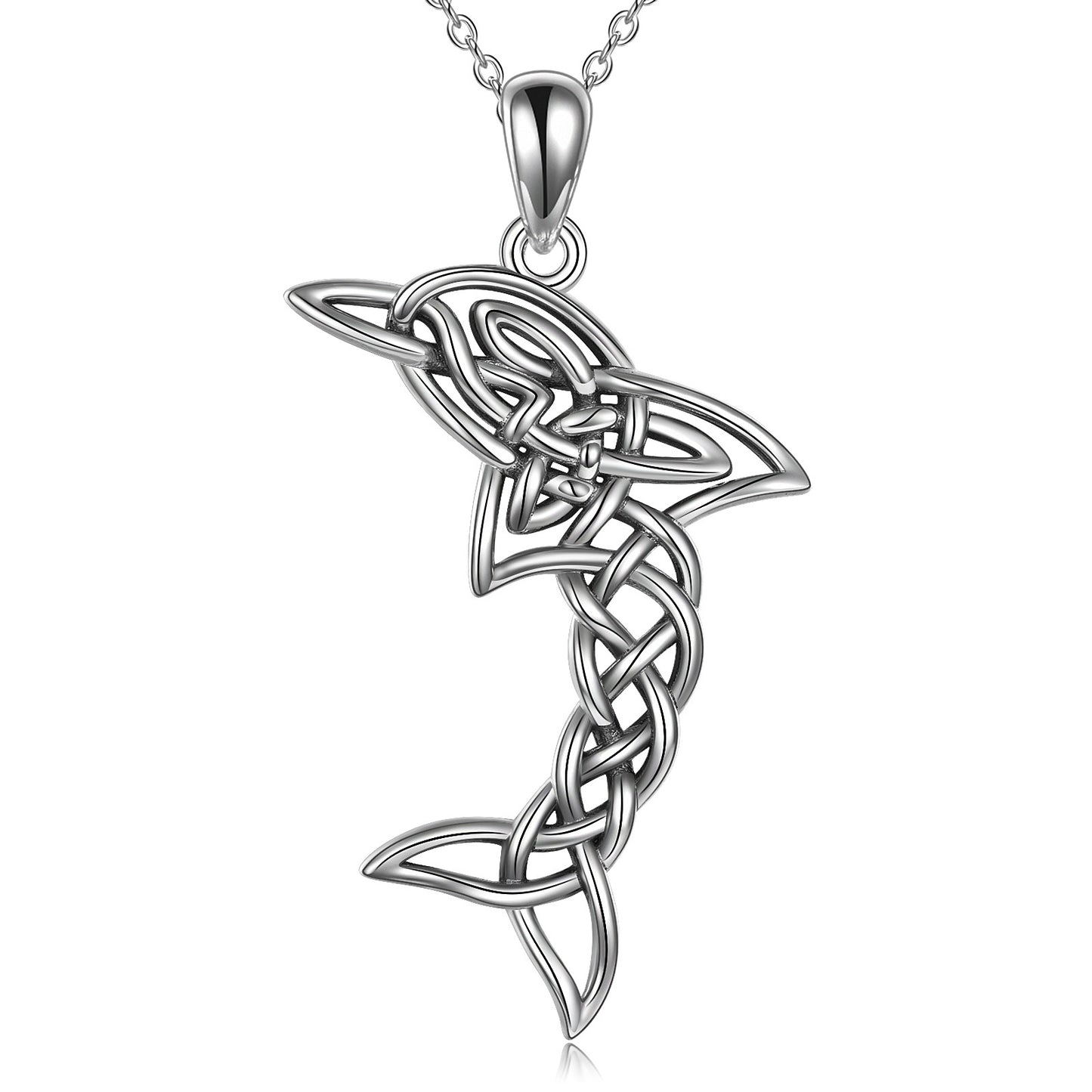 S925 Sterling Silver Celtic Knot Dolphin Pendant Necklace