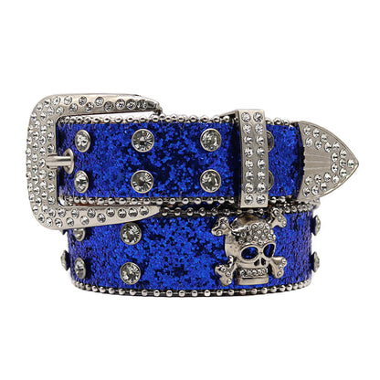 Rhinestone Skull Wide Belt Men