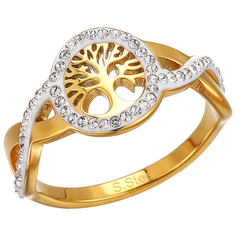 Lucky Tree Stainless Steel Hollow Color Retention Fashion European And American Style Popular Ring