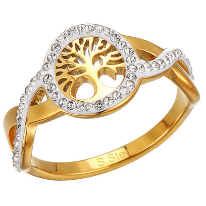 Lucky Tree Stainless Steel Hollow Color Retention Fashion European And American Style Popular Ring