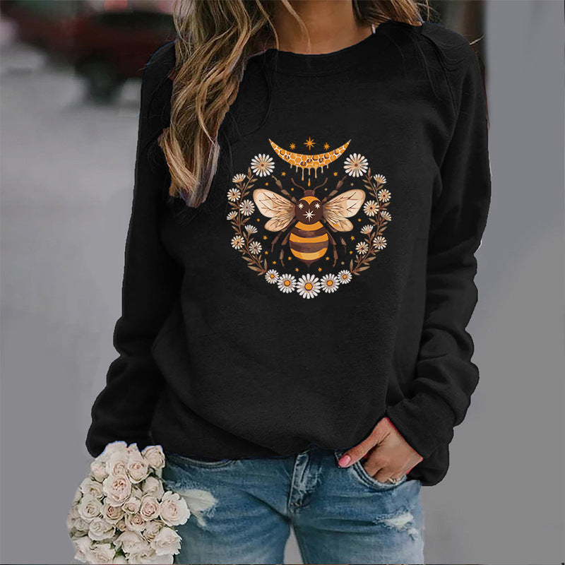 Women's Fashion Moon Bee Trendy Round Neck Sweater