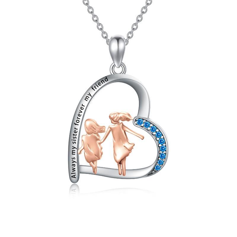 925 Sterling Silver Sister Heart Shape Necklace Always My Sister Forever My Friend