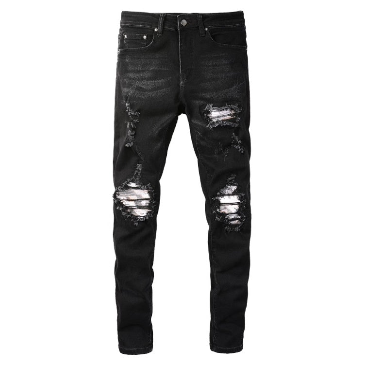 Printed Pleated Patch Men's Jeans