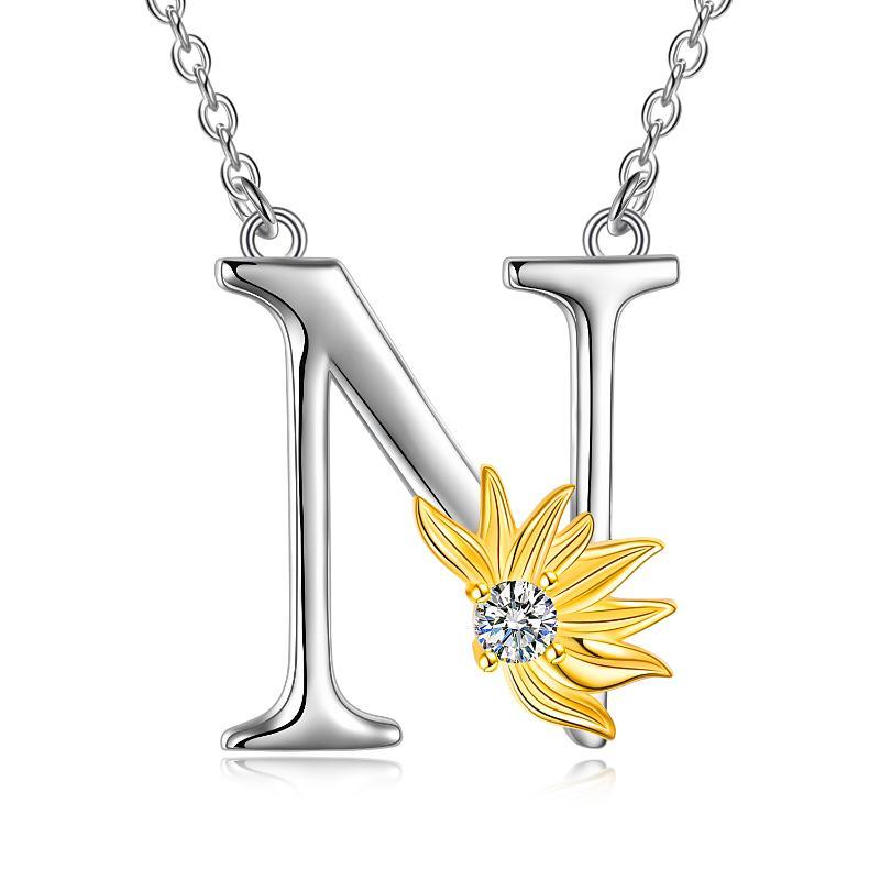 Sterling Silver Initial Alphabet Sunflower A Letter Script Name Pendant Necklace