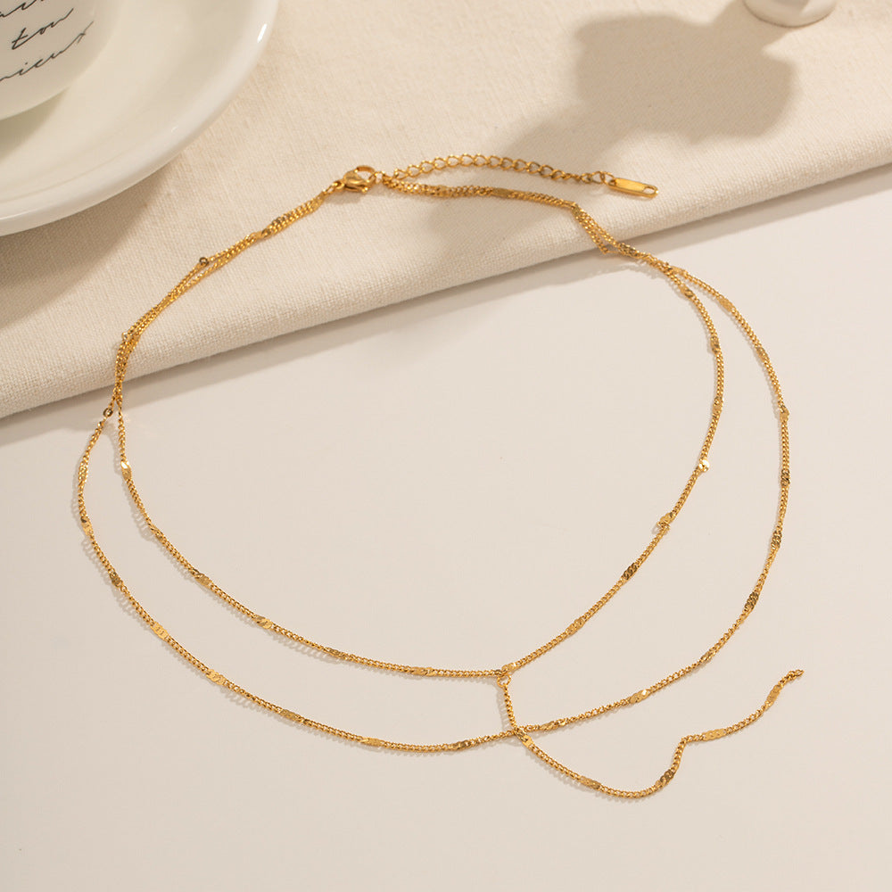 18K Gold Stainless Steel Double-layer Y-shaped Necklace