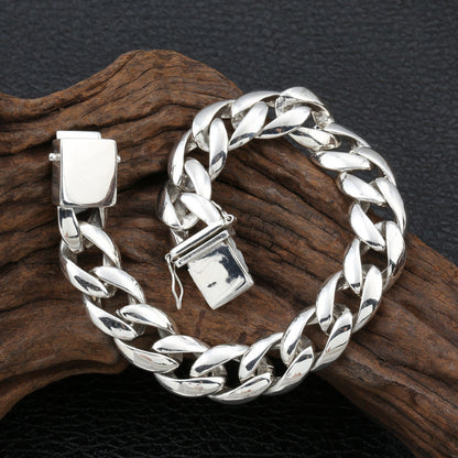 S925 Sterling Silver Fashion Ornament Personality Thick Type Korean Style Simple Glossy Bracelet