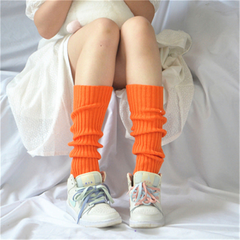 Candy Color Japanese Solid Color Bunching Socks