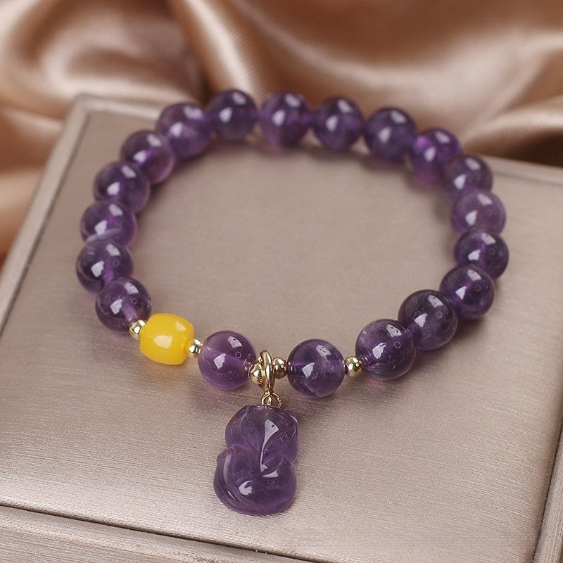 Natural Amethyst Bracelet Female Ins Special-interest Design Fox Pendant