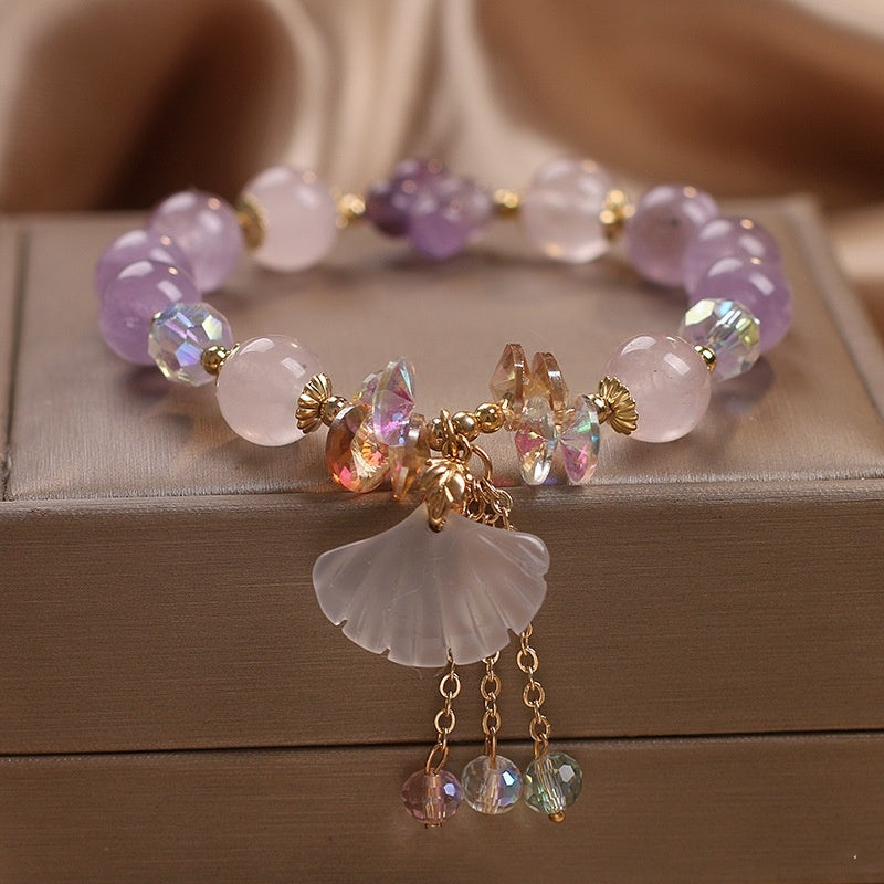 Natural Amethyst Bracelet Female White Jade Fan Pendant