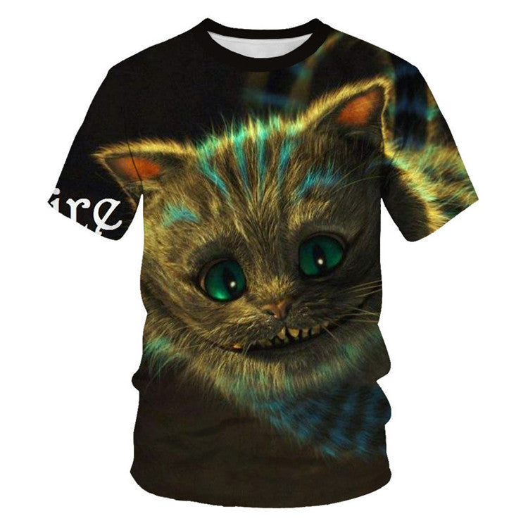 Men And Women Adult Children Cartoon Animal Cat Casual Loose Short Sleeves