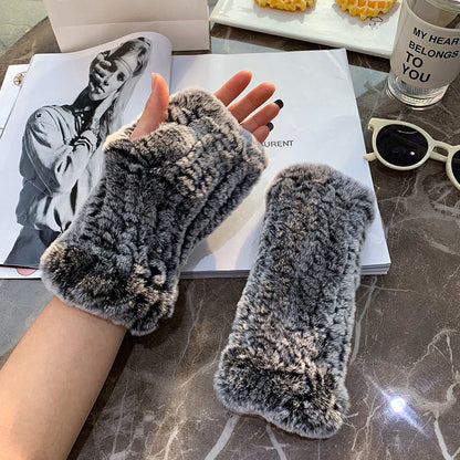 Sweet Warm And Thickened Rex Rabbit Fur Gloves