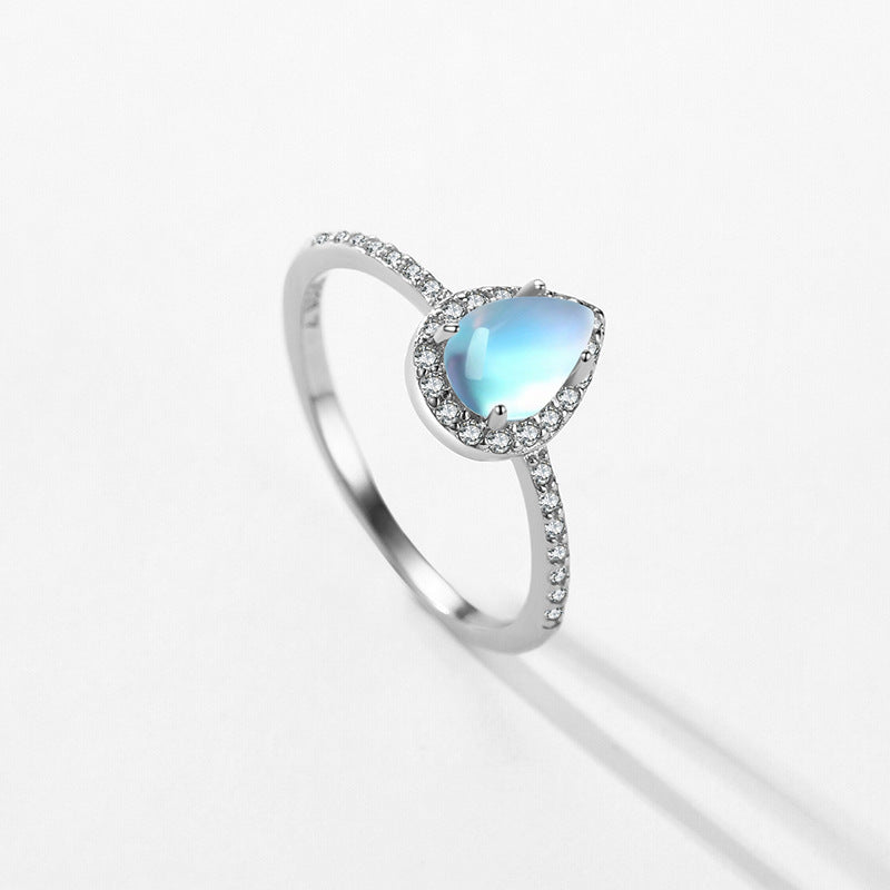 Sterling Silver Inlaid Moonstone Ring Female Niche Design