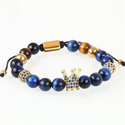 Inlaid Zircon Crown Transfer Beads Woven Men's Bracelet