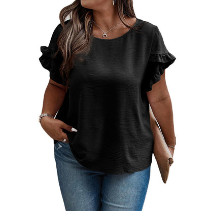 Oversized Loose Fitting Women's Ruffled Short Sleeved T-shirt