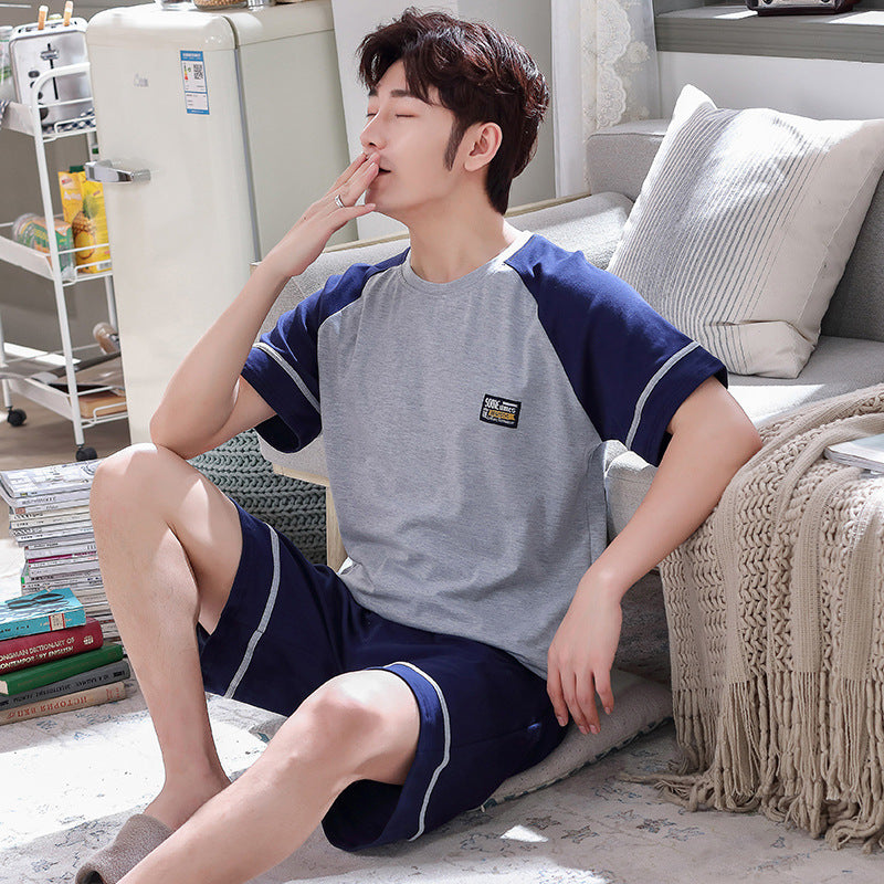 Men's Pajamas Short-sleeved Shorts Knitted Cotton Pullover