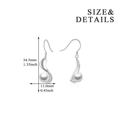 Sterling Silver Pearl Earrings Dangle Drop Earrings Fine Jewelry for Women 8mm Pearl