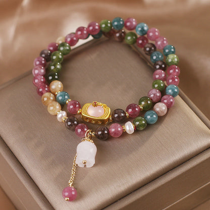 New Chinese Style Natural Color Tourmaline Double Circle Bracelet