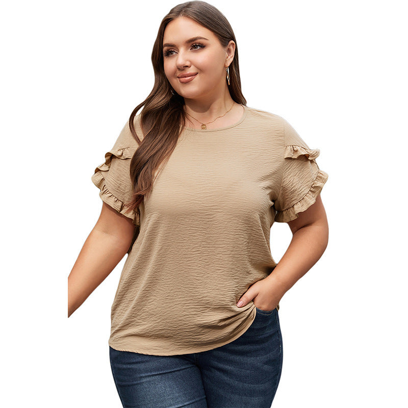 Oversized Loose Fitting Women's Ruffled Short Sleeved T-shirt