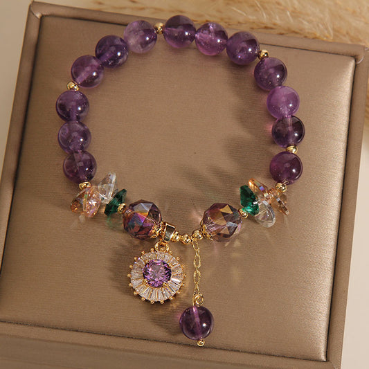 Internet Celebrity Purple Crystal Zircon Circle Pendant Bracelet Cold Style Sweet