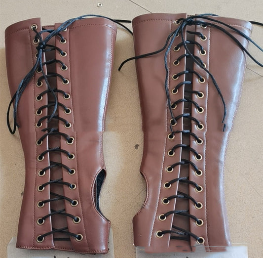PU Long Lace Up Wrist Guard Half Finger Gloves