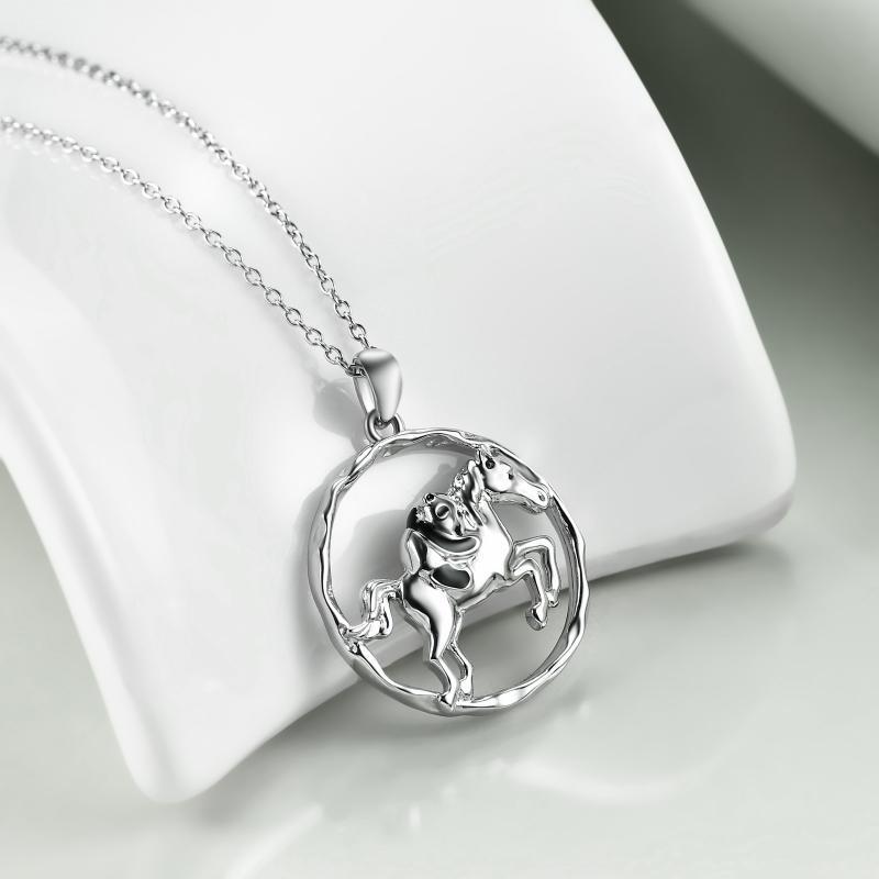 925 Sterling Silver Horse and Panda Running Horse Pendant Necklace Jewelry