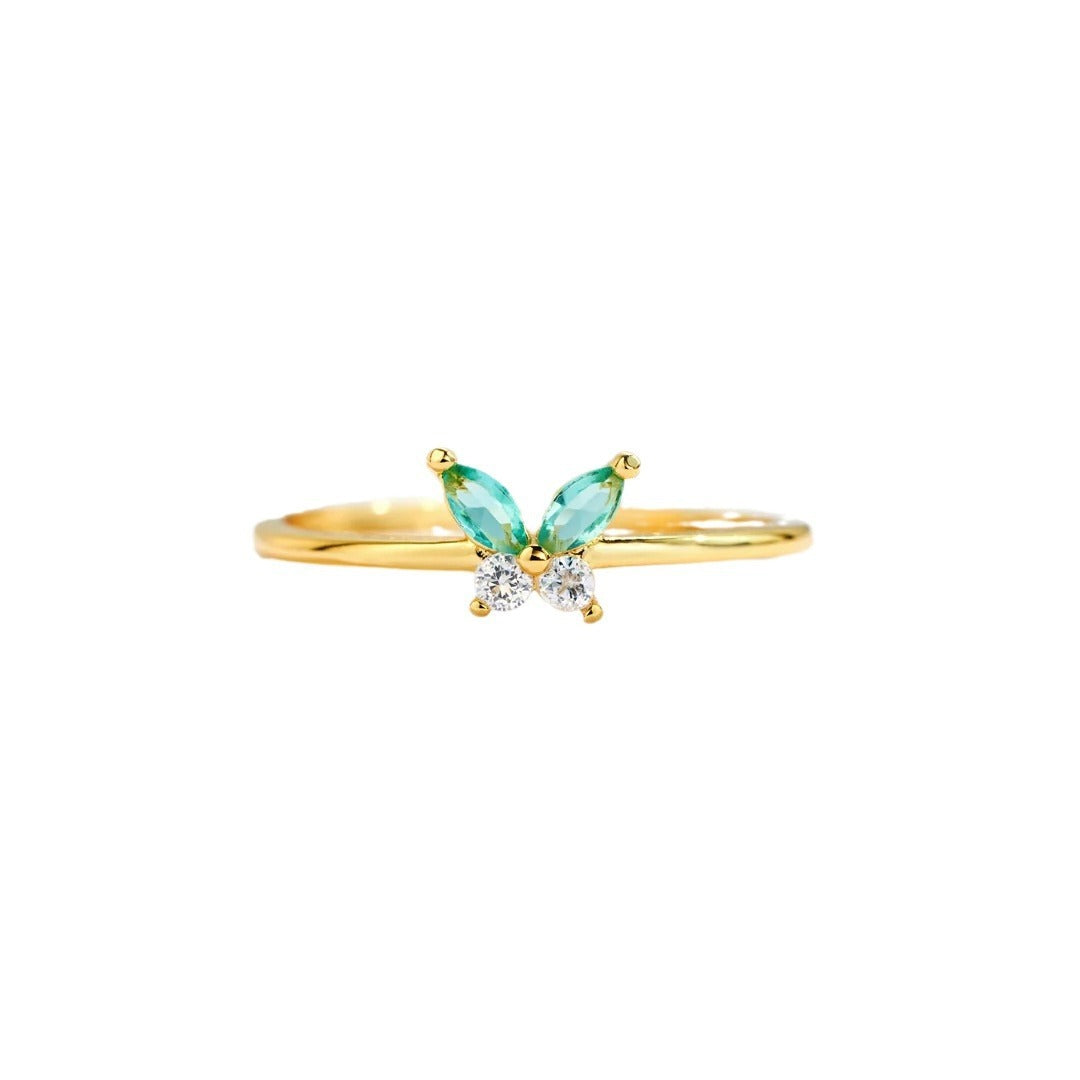 Butterfly Rhinestone Zircon Ring Women's Sterling Silver