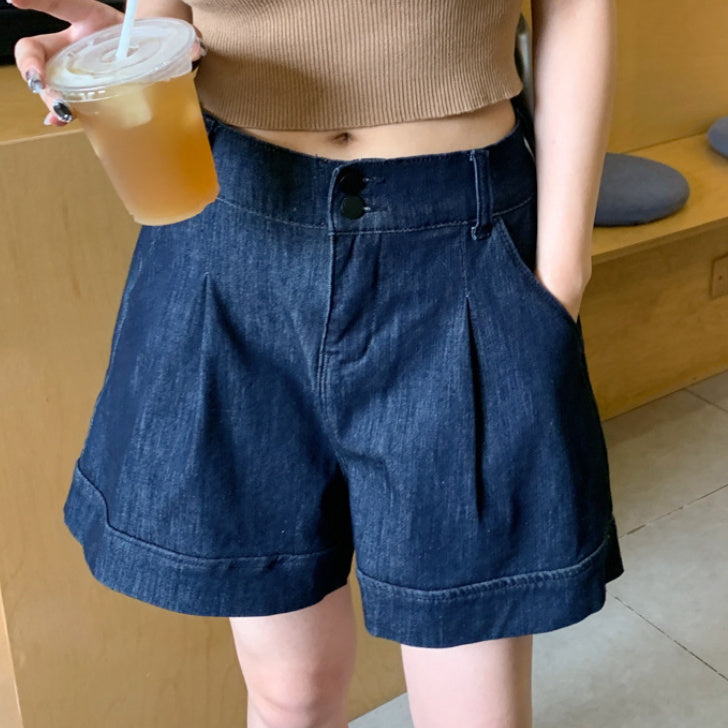 Women's Wide-leg Thin High Waist Petite Denim Shorts