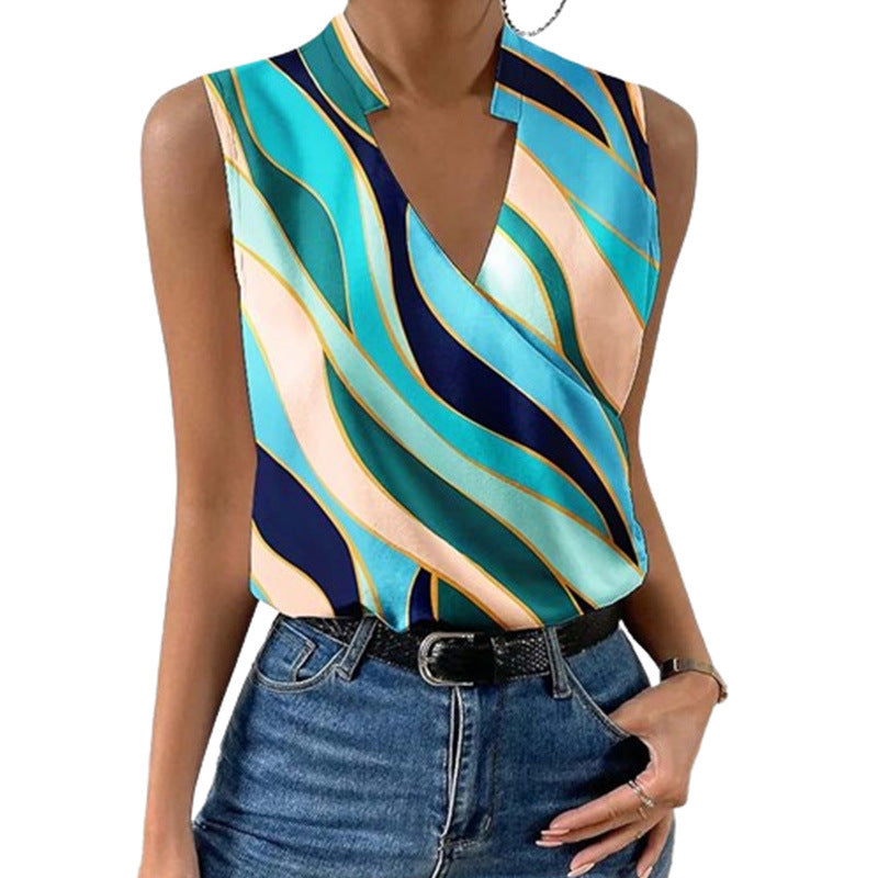 Women's Fashionable Color Abstract Graphic V-neck Vest