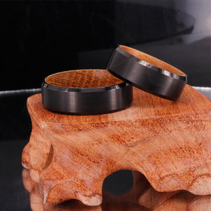 Tungsten Steel Shell With Wine Barrel Wood Inner Ring Ring