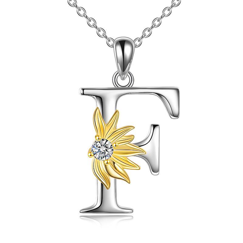 Sterling Silver Initial Alphabet Sunflower A Letter Script Name Pendant Necklace