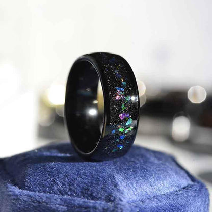 Tungsten Steel Full Photoelectric Black Ring With Colorful