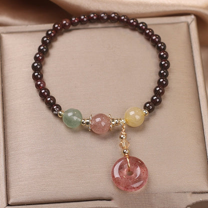 Special-interest Design Lucky Natural Garnet Strawberry Quartz Beaded Bracelet